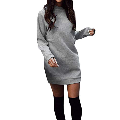 ZODOF Vestido de Otoño Invierno Mujeres Casual Vestido de Sudadera con Cuello Redondo y Manga Larga de Invierno de Manga Corta para Mujer Jersey Chaqueta