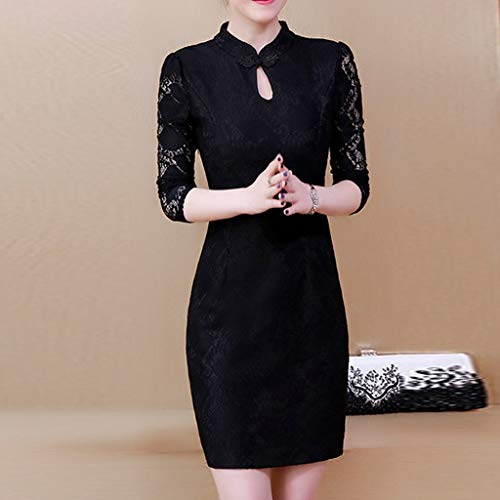 ZODOF Vestidos de Fiesta Mujer Cortos Vestido de Cóctel Años 50 Vintage Elegantes Cuello Redondo Midi Falda línea Retro