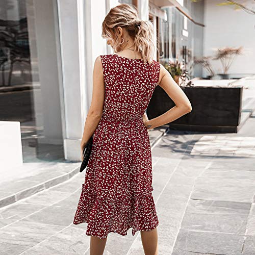 ZODOF Vestidos Largos Verano Bohemio Moda Estampado de Flores Sin Mangas Cuello en V Botón Casual Vestido de Verano Elegantes Tallas Grandes Vestido Playa