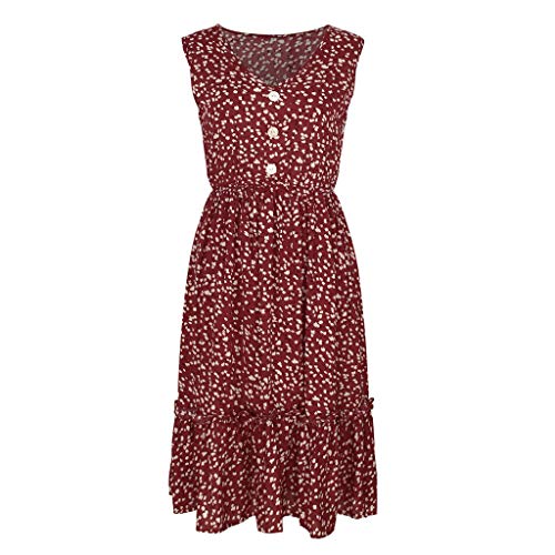 ZODOF Vestidos Largos Verano Bohemio Moda Estampado de Flores Sin Mangas Cuello en V Botón Casual Vestido de Verano Elegantes Tallas Grandes Vestido Playa