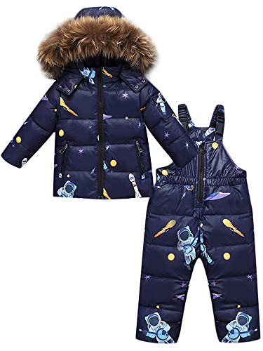 Bebé Conjunto de Trajes de Nieve Niños Niñas Abrigos de Pluma con Capucha Pantalones de Babero 2 Piezas Traje de Esquí Invierno Mamelucos de Nieve Chaquetas Pantalón de Esquí 
