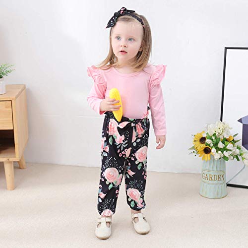 ZOEREA Conjunto de Ropa de Bebé Niña Encantador Manga Larga Tops con Volantes + Pantalones Floral + Venda Recién Nacido Niñas Otoño Primavera Trajes 3 Piezas