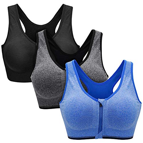 ZOEREA Sujetador Cierre Delantero Deportivo para Mujer Gimnasio Ropa con Almohadillas Extraíbles para Correr Sin Costuras Yoga Fitness 3 Piezas
