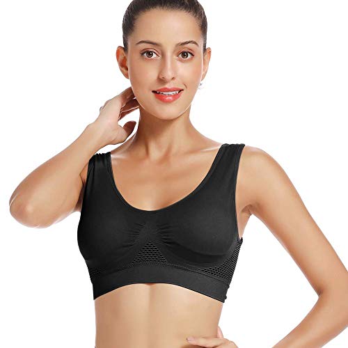 ZOEREA Sujetador Deportiva para Mujeres Cómodo Transpirable Tipo Chaleco Talla Grande Bra con Almohadilla para Fitness Run Ejercicio Medio Soporte (Beige+Negro+Blanco-1, 4XL)