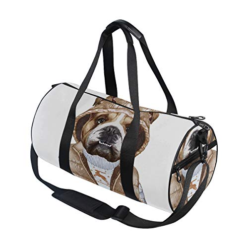 ZOMOY Bolsa de Deporte,Urban Puppy As Human en suéter de Navidad con Chaleco,Nuevo de Cubo de impresión Bolsas de Ejercicios Bolsa de Viaje Equipaje Bolsa de Lona