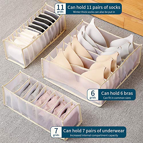 ZoneYan Caja de Almacenamiento para Ropa Interior, 3Pcs Organizadores de Cajones Ropa Interior, Organizador de Ropa Interior Plegable, Separadores Armario Ropa, Caja para Calcetines, Sujetador