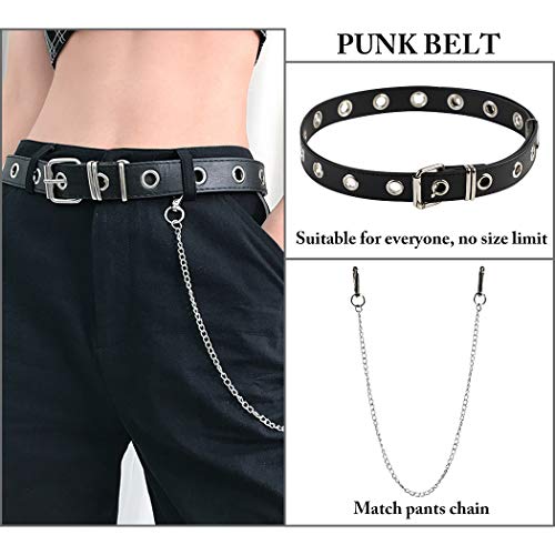 ZOYLINK Cinturón Elástico Cinturón Mujer Cuero Negro Cinturón Jeans Cinturón Moda Hollow Punk Cinturón Estilo Pantalones Cinturón con Cadena Mujer
