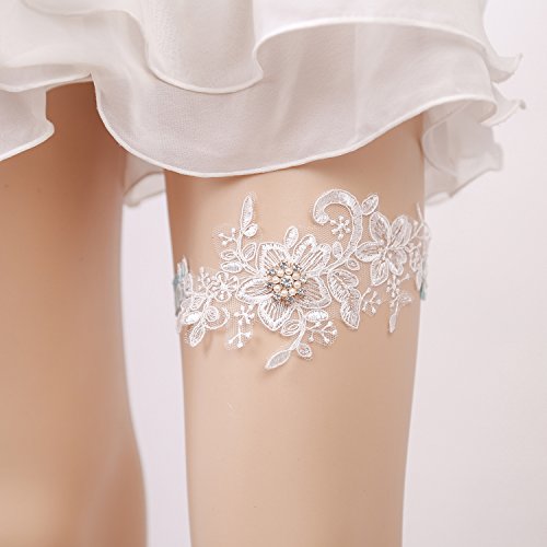 ZOYLINK Liga Novia, Liga Nupcial elástica de Encaje Liga de Boda Perla Sintética Blanco Accesorio para Novias