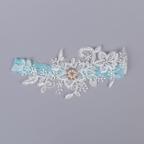 ZOYLINK Liga Novia, Liga Nupcial elástica de Encaje Liga de Boda Perla Sintética Blanco Accesorio para Novias