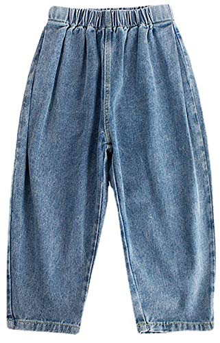ZRFNFMA Ropa de niñas, Estilo de Verano, niño Grande, Estilo Occidental, Pantalones de Pierna Ancha, Pantalones Viejos, Pantalones Vaqueros, Pantalones Cortos Delgados para blue-150cm