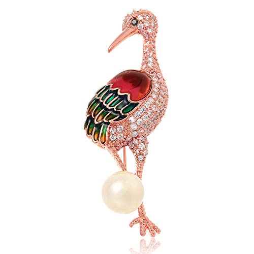 ZSCRL Elegante Color con Forma de Flamenco por Goteo, engastado con Broche de Perlas, Broche de circonitas con Incrustaciones, Oro Rosa de 5,8 * 1,9 cm.