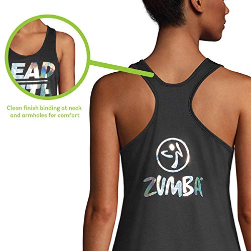 Zumba - Camiseta sin mangas de entrenamiento para mujer, color negro, holgada, con una impresión gráfica, ideal para bailar, fitness e ir al gimnasio - negro - X-Large