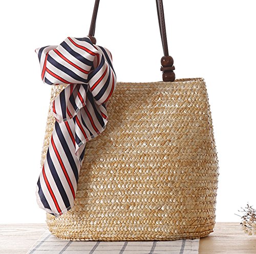 ZUMUii Butterme Bolso de Verano de Mujer de Moda Bolsa de Hombro Tejido de Paja Bolsa de Playa de Paja Bolso Casual Totes(Beige)