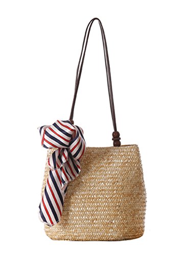 ZUMUii Butterme Bolso de Verano de Mujer de Moda Bolsa de Hombro Tejido de Paja Bolsa de Playa de Paja Bolso Casual Totes(Beige)