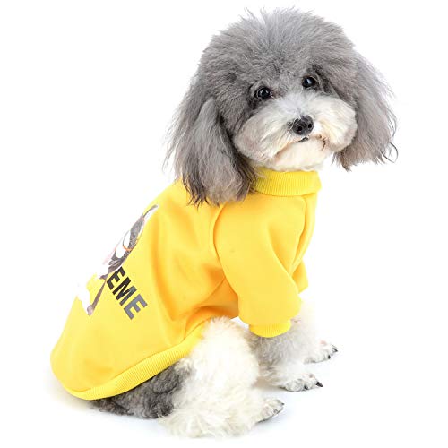 Zunea Sudadera para Perros Pequeños Ropa de Invierno Cálido Abrigo Jersey Suéter de Algodón Acolchado para Cachorros Mascotas Chihuahua Yorkshire Gatos para Clima Frío Amarillo S