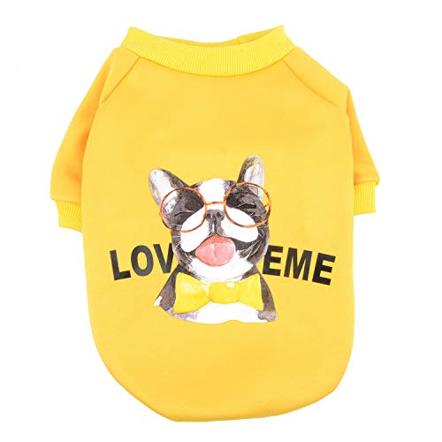 Zunea Sudadera para Perros Pequeños Ropa de Invierno Cálido Abrigo Jersey Suéter de Algodón Acolchado para Cachorros Mascotas Chihuahua Yorkshire Gatos para Clima Frío Amarillo S