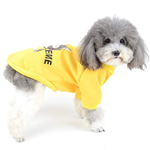 Zunea Sudadera para Perros Pequeños Ropa de Invierno Cálido Abrigo Jersey Suéter de Algodón Acolchado para Cachorros Mascotas Chihuahua Yorkshire Gatos para Clima Frío Amarillo S