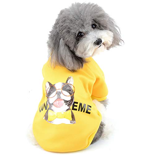 Zunea Sudadera para Perros Pequeños Ropa de Invierno Cálido Abrigo Jersey Suéter de Algodón Acolchado para Cachorros Mascotas Chihuahua Yorkshire Gatos para Clima Frío Amarillo S