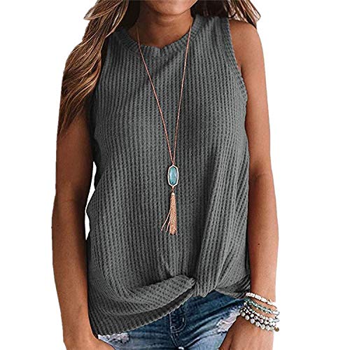ZWH El Cuello Redondo Ocasional Nuevo Amazon AliExpress Ebay Dobladillo torcedura de Moda Chaleco sin Mangas de la Camiseta de una generación de Grasa (Color : Khaki, Size : S)