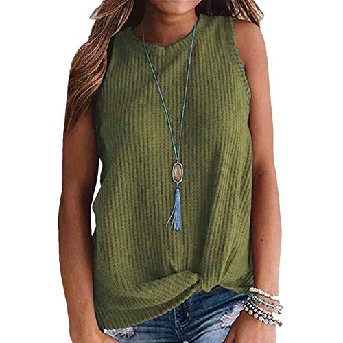 ZWH El Cuello Redondo Ocasional Nuevo Amazon AliExpress Ebay Dobladillo torcedura de Moda Chaleco sin Mangas de la Camiseta de una generación de Grasa (Color : Khaki, Size : S)