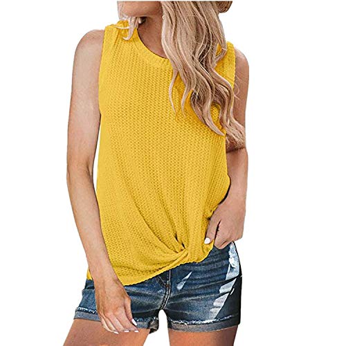 ZWH El Cuello Redondo Ocasional Nuevo Amazon AliExpress Ebay Dobladillo torcedura de Moda Chaleco sin Mangas de la Camiseta de una generación de Grasa (Color : Khaki, Size : S)