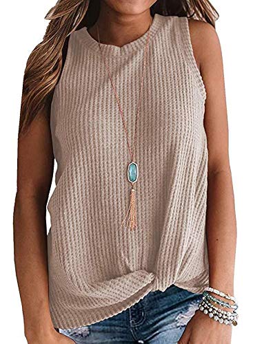 ZWH El Cuello Redondo Ocasional Nuevo Amazon AliExpress Ebay Dobladillo torcedura de Moda Chaleco sin Mangas de la Camiseta de una generación de Grasa (Color : Khaki, Size : S)