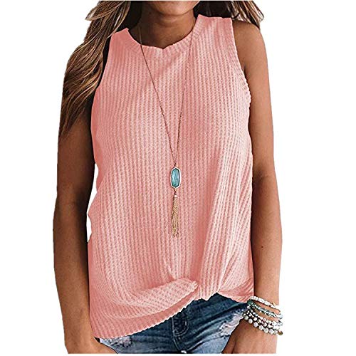 ZWH El Cuello Redondo Ocasional Nuevo Amazon AliExpress Ebay Dobladillo torcedura de Moda Chaleco sin Mangas de la Camiseta de una generación de Grasa (Color : Khaki, Size : S)