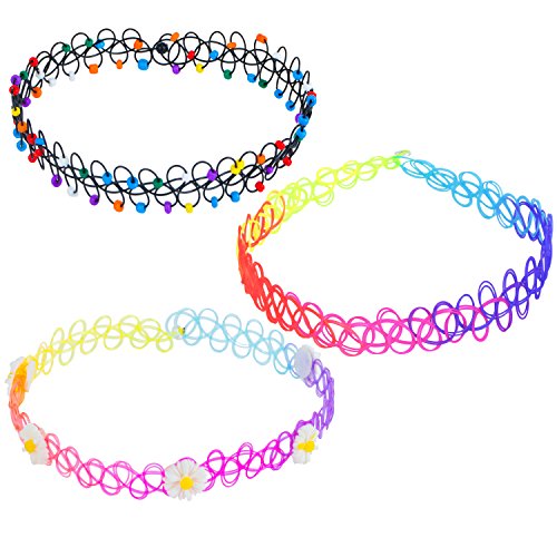 ZWOOS Gótico Collar Cadena 12pcs Doble Línea Collar del Tatuaje del Vintage Gargantilla Elástico(Flor)