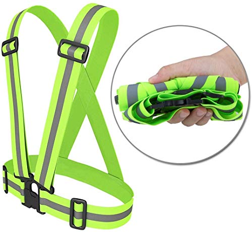 ZWOOS Seguridad Chaleco Reflectante y Bandas, Ajustable Alta Visibilidad Elastic Reflector Chaleco para Correr, Senderismo, Ciclismo, Carreras, Motorista (1 x Chaleco Reflectante + 2 x Brazaletes)