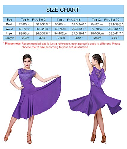 ZX Vestidos de baile de salón para mujer con flecos de encaje en la espalda Salsa vestido de danza latina con pantalones cortos (5 colores) - morado - Large