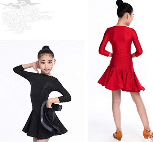 ZYLL Trajes de Baile Latino para niños Vestidos de Baile de Rumba Latina Vestidos de Baile de Salsa Vestidos de Concurso de Baile Disfraces Naranja Rojo Negro,Red,130CM