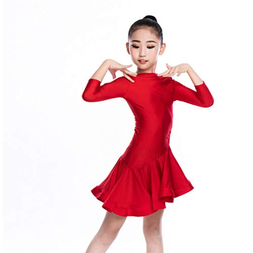 ZYLL Trajes de Baile Latino para niños Vestidos de Baile de Rumba Latina Vestidos de Baile de Salsa Vestidos de Concurso de Baile Disfraces Naranja Rojo Negro,Red,130CM