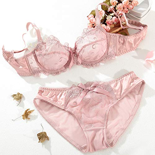 zysymx Europa y los Estados Unidos Encaje Bordado Cubierta de Verano Ultra-Delgado Transparente de Gran tamaño Sexy Conjunto de Ropa Interior Femenina Color de la Carne 75E