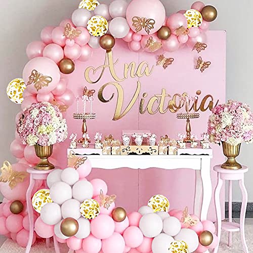 127Pcs Kit de guirnaldas con globos SPECOOL Kit de arcos de globos Rosa blanca y dorada Confeti Lleno de globos de látex Paquete con cinta de globos para cumpleaños Decoración de banquete de boda
