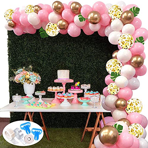 127Pcs Kit de guirnaldas con globos SPECOOL Kit de arcos de globos Rosa blanca y dorada Confeti Lleno de globos de látex Paquete con cinta de globos para cumpleaños Decoración de banquete de boda