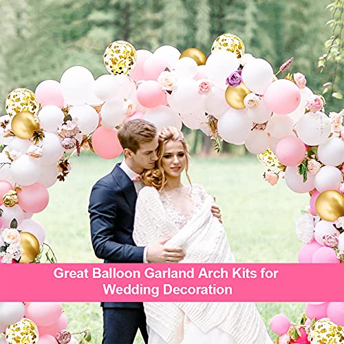 127Pcs Kit de guirnaldas con globos SPECOOL Kit de arcos de globos Rosa blanca y dorada Confeti Lleno de globos de látex Paquete con cinta de globos para cumpleaños Decoración de banquete de boda