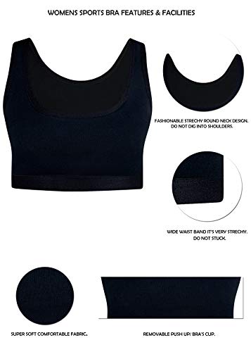 2 Piezas Mujer Sujetador Deportivo Push Up Bustier con Amplio Correas Fitness Yoga Camisetas Sin Mangas -Cup 90-95 (44-46) Negro - Modelo 1