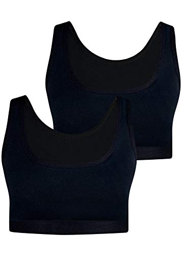 2 Piezas Mujer Sujetador Deportivo Push Up Bustier con Amplio Correas Fitness Yoga Camisetas Sin Mangas -Cup 90-95 (44-46) Negro - Modelo 1