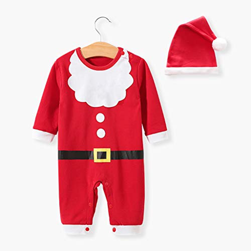 2 Piezas Navidad Conjuntos de Traje Ropa Bebes Recién Nacido de Santa Claus, Mameluco de Bebe Niños Invierno + Sombrero, Monos Niñas Pijama