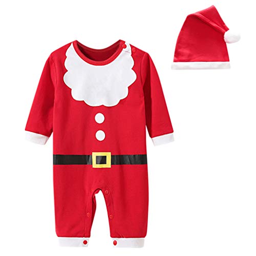 2 Piezas Navidad Conjuntos de Traje Ropa Bebes Recién Nacido de Santa Claus, Mameluco de Bebe Niños Invierno + Sombrero, Monos Niñas Pijama