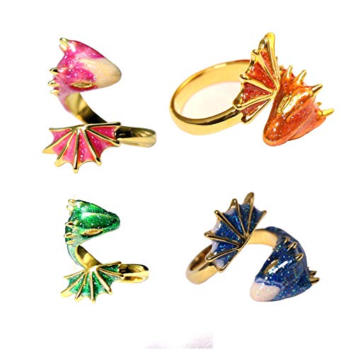 2021Anillo Nuevo Gold Topaz Dragon Ring,Joyas de Anillo De DragóN Abierto y Ajustable,Women Men Gift (verde)