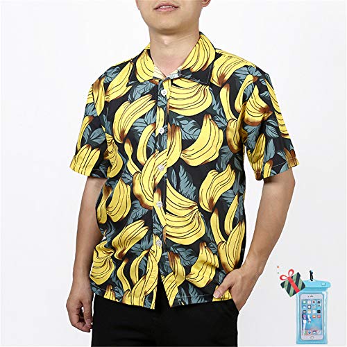 3D Camisa Hawaiana, Morbuy Hombre Casual Manga Corta Camisas Playa Verano 3D Estampada Funny Hawaii Shirt Playa Tops (3XL,Plátano Amarillo)