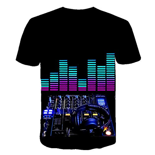 3D impresión Manga Corta Camiseta,DJ/Negro Verano Casual Manga Corta tee-Shirt para Vacaciones de Verano de la Playa,2XL