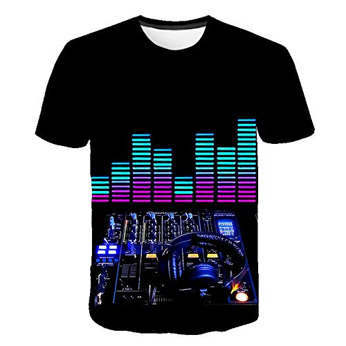 3D impresión Manga Corta Camiseta,DJ/Negro Verano Casual Manga Corta tee-Shirt para Vacaciones de Verano de la Playa,2XL