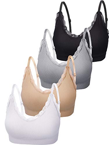 4 Piezas de Sujetador de Camisola de Cuello V Bandeau Bralette sin Costura Sujetador de Dormir con Tirantes para Mujers Chicas (Conjunto de Colores 2, Talla L-XL)