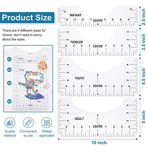 4 Piezas Herramientas de Alineación de Camisetas Regla Guía de Camiseta Transparente Herramienta Regla de Centrado Sublimación Herramienta de Vinilo de Camisetas para Diseños Corta Tela
