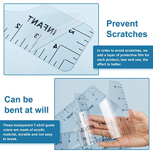 4 Piezas Herramientas de Alineación de Camisetas Regla Guía de Camiseta Transparente Herramienta Regla de Centrado Sublimación Herramienta de Vinilo de Camisetas para Diseños Corta Tela