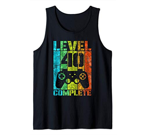 40º Cumpleaños Regalo Hombre Gamer Nivel Completo 40 Años Camiseta sin Mangas