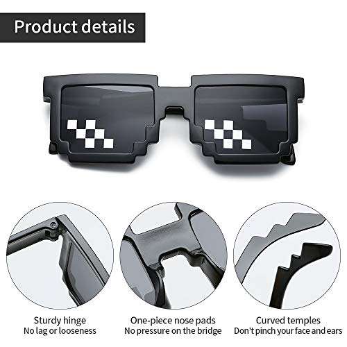 6 Pares Thug Life Sunglasses, Deal With It Gafas de Sol 8 Bits Píxeles, Mosaico, Ideal para Broma Fiestas Hombre Mujer,Negro