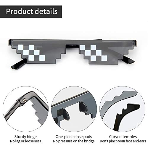 6 Pares Thug Life Sunglasses, Deal With It Gafas de Sol 8 Bits Píxeles, Mosaico, Ideal para Broma Fiestas Hombre Mujer,Negro